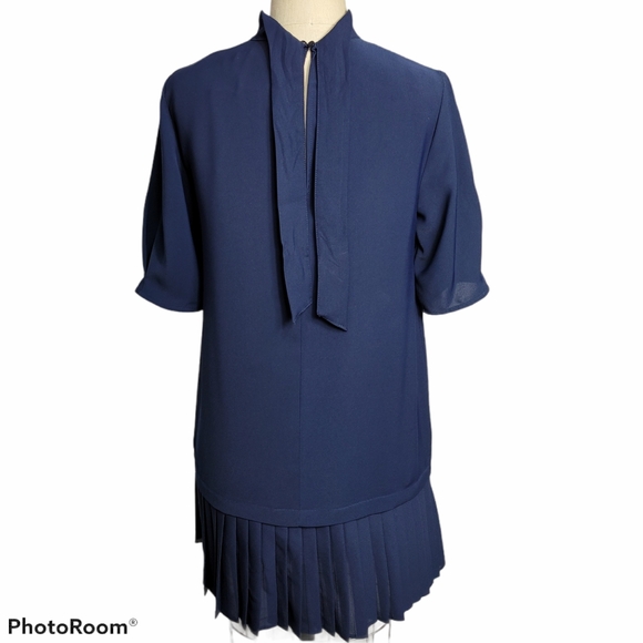 ZARA Navy Blue Pleated Dress, Size XSMALL - Picture 4 of 16